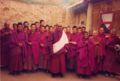 Lama Gönpo Tseten Rinpoche with some of the nuns and monks of his monastery in Amdo, Tibet, shortly before his departure for the Copper-Coloured Mountain of Guru Rinpoche, circa 1990. Photo credit: Eileen Weintraub