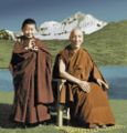 Sogyal Rinpoche displaying the mudra of teaching the Dharma in company of his master Jamyang Khyentse Chökyi Lodrö