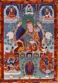 Guru Rinpoche painting by Lama Gönpo Tseten Rinpoche, prior to 1981. This thangka was given to Thinley Norbu Rinpoche and later used to illustrate the cover of White Lotus, translated by the Padmakara Translation Group, Shambhala 2007.